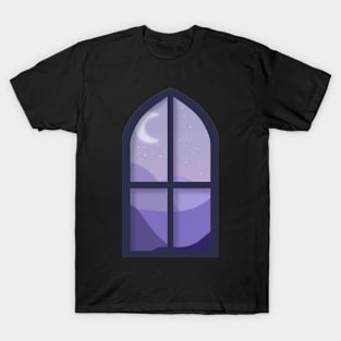 Purple Nightscape Window Scene T-Shirt